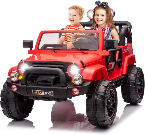 Funda para camión y automóvil de 2 plazas, automóvil eléctrico para niños de 12 V con control remoto parental, música, Bluetooth, reproductor de Rojo