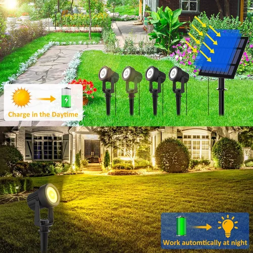 Miniatura 2 de T-SUNUS - Foco solar para jardín al aire libre, 4 en 1, luces solares IP65, impermeable, cable de 9.8 pies, panel solar separado de 5 W, Amarillo