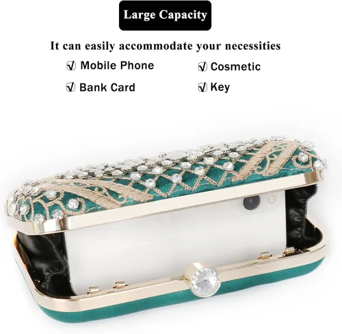 Miniatura 4 de DA BODAN - Bolso de noche para mujer, estilo vintage, con cuentas y lentejuelas y perlas, bolso de hombro para boda, novia, fiesta de graduación