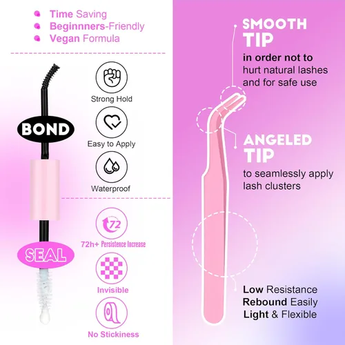Miniatura 5 de Kit de racimos de pestañas Pawotence, kit de extensión de pestañas ojo de gato, kit de extensiones de pestañas en racimo 9-16mm, 40D, pestañas