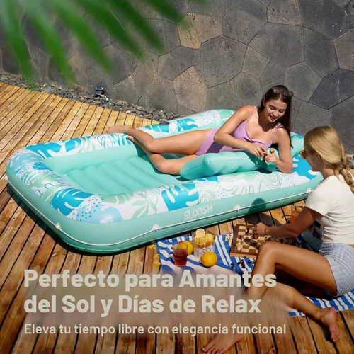 Miniatura 8 de Flotador inflable para piscina de bronceado Sloosh, 70" x 46" Flotadores de piscina para adultos con almohada, balsa flotante de 4 en 1 para tomar