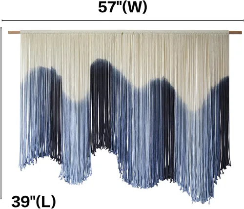 Miniatura 5 de IOWER Colgante de Pared de Macramé Grande Azul Teñido por Inmersión Arte de Fibra Tapiz, Decoración de Pared Boho Hecha a Mano para Sala de Estar