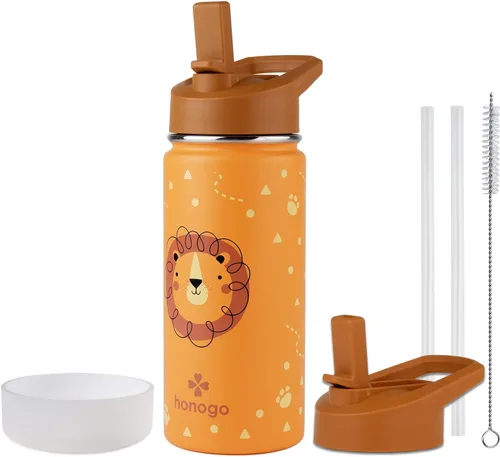 Miniatura 9 de Botella de agua para niños con aislamiento de acero inoxidable de 16 onzas, a prueba de fugas, termo de metal con tapa con pajilla, bonito vaso