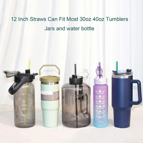 Miniatura 4 de DAKOUFISH Pajitas de Plástico de Repuesto Reutilizables de 12 Pulgadas para Vasos Mason Jar de 30 oz y 40 oz, Juego de 12 Piezas de Pajitas