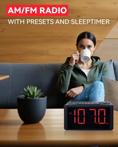 Miniatura 2 de Reloj de alarma digital con radio AM/FM, preajustes, alarmas duales, alarma de días laborables/fines de semana, función de repetición, temporizador