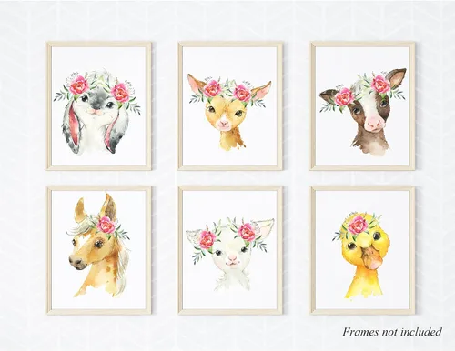 Miniatura 3 de Arte de pared de animales de granja (juego de 6 sin marco) pintura de acuarela para habitación de niños, papel de póster de 8 x 10 pulgadas, kit
