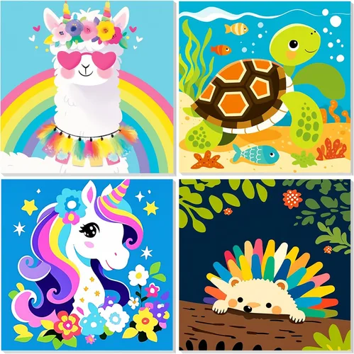 Miniatura 8 de EOBROMD Mrine Life - Paquete de 4 kits de pintura enmarcada por números para niños, kits de bricolaje para niños de 4 a 8 a 12 años, pintura sobre