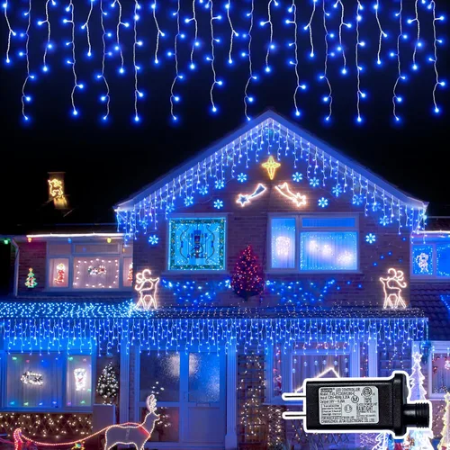 Miniatura 12 de Luces de Navidad de carámbano para exteriores - 200 LED 6.4+4.9 m 8 modos, cortina de luces de hadas en forma de guirnalda, enchufables