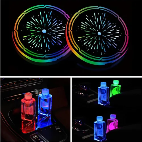 2 piezas de luces LED para posavasos, posavasos recargables por USB de 7 colores variables, posavasos LED coloridos, luces para posavasos de coche