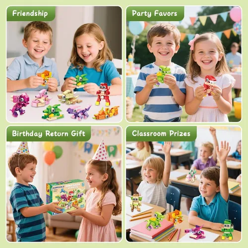 Miniatura 5 de Paquete de 24 recuerdos de fiesta para niños, juguetes de bloques de construcción de dinosaurios 3 en 1, regalos de aula para niños, rellenos