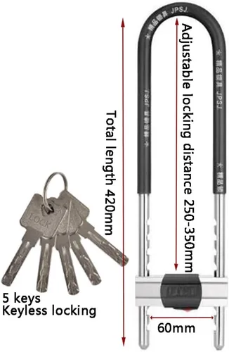 Miniatura 4 de Cerradura de bicicleta en U, bloqueo de grillete ajustable - Cerradura de grillete en forma de U - Cerradura de bicicleta, se adapta a la mayoría