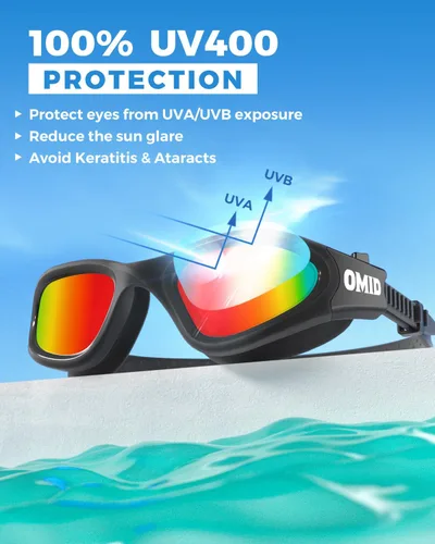 Miniatura 3 de OMID - Gafas de natación polarizadas P2, gafas antivaho para natación para hombres y mujeres adultas B9-all Marco Negro Lente Roja