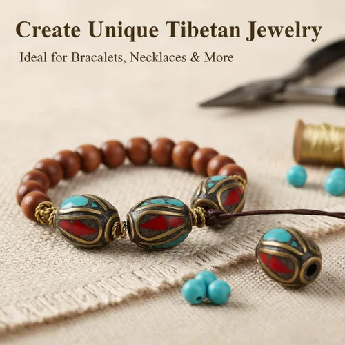 Miniatura 2 de SUPVOX Nepal - Cuentas de Buda hechas a mano, 10 cuentas espaciadoras para hacer joyas, cuentas de metal para pulseras, collares y proyectos