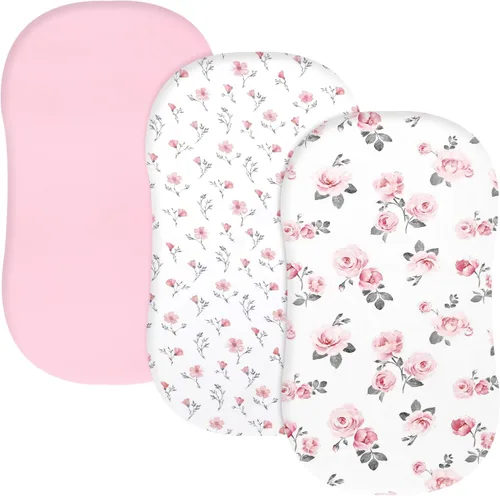 PHF 3 paquetes de sábanas de cuna suaves, sábanas bajeras florales rosa transpirables y cómodas para niñas, ajuste universal sin deslizamiento para