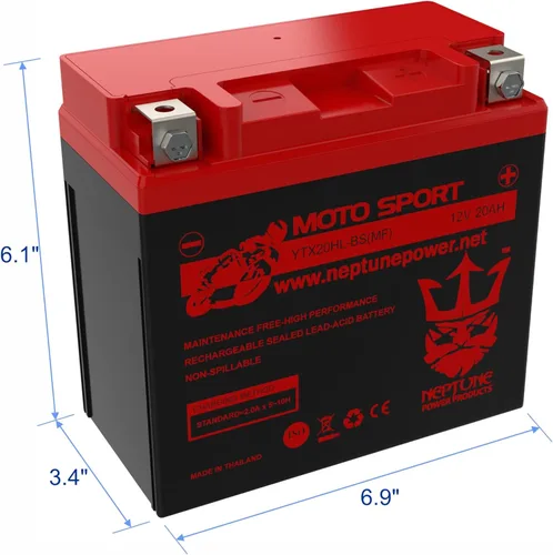 Miniatura 4 de Batería Neptune Power Professional YTX20HL-BS / YTX20L, alto rendimiento, sin mantenimiento, batería sellada para motocicleta AGM ETX20HL BS