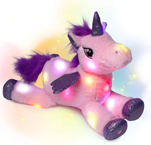 Miniatura 13 de Hopearl Unicornio de peluche con luces LED, flexible, con luces de noche que brillan en la oscuridad, para festival, cumpleaños, niños pequeños