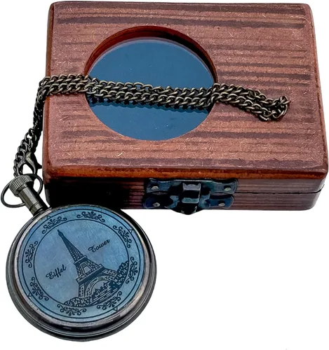 Miniatura 8 de Generic Hassanhandicrafts Reloj de bolsillo de latón antiguo antiguo con esfera de barco Titanic con caja de madera