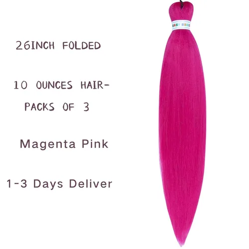 Miniatura 2 de Cabello trenzado preestirado rosa magenta, extensiones de cabello sintético de color rosa para trenzas, no tóxico, hipoalergénico