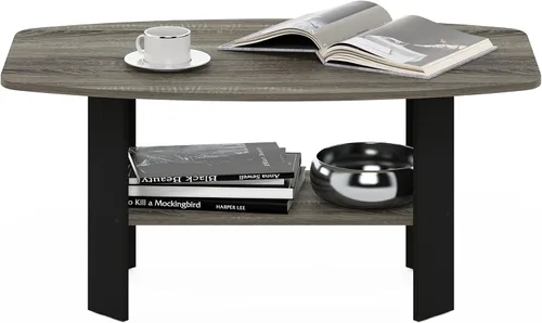 Miniatura 4 de Mesa de centro de diseño simple Furinno 11179GYW/BK, Madera Roble francés gris/negro.