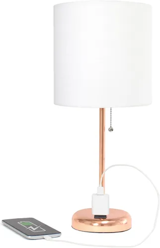 Simple Designs LT1144-RGD Lámpara de mesa elegante y delgada de oro rosa con salida de carga, para dormitorio, sala de estar, entrada, oficina, Rojo