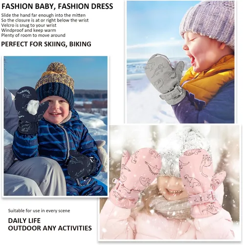 Miniatura 24 de Manoplas con forro polar para bebés, niños y niñas, guantes de invierno para niños pequeños, paquete de 2 pares