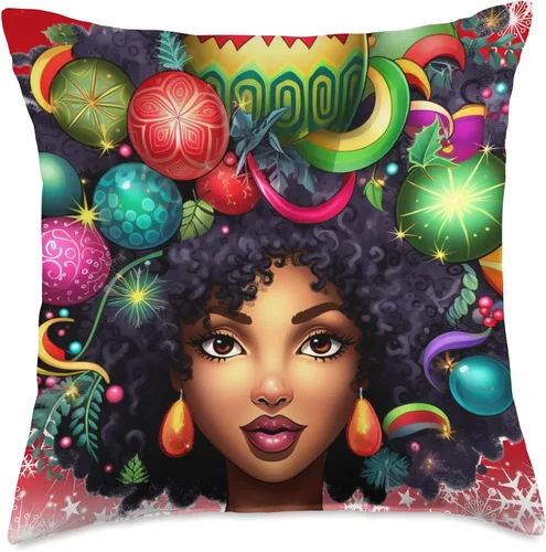 Miniatura 4 de Black women Christmas ornament melanin curly hair Melanin Christmas Queen Xmas Black Girl Magic Ornament Throw Pillow, 16x16, Multicolor