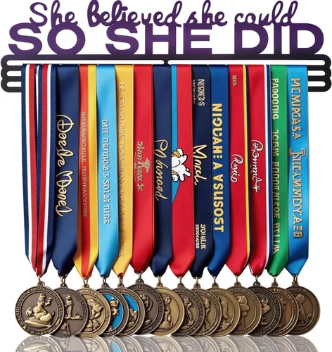 Miniatura 27 de Ella Creyó Que Podía ASI LO HIZO Soporte de Medallas de Carreras Colgador de Pared, Exhibición de Medallas de Maratón y Corredor, Exhibición