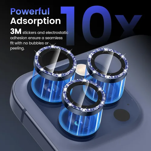 Miniatura 4 de Tensea Protector de lente de cámara Compatible para iPhone 17 Pro Max/17 Pro/15 Pro Max/15 Pro/16 Pro Max/16 Pro/14 Pro Max/14 Pro, Cubierta de azul