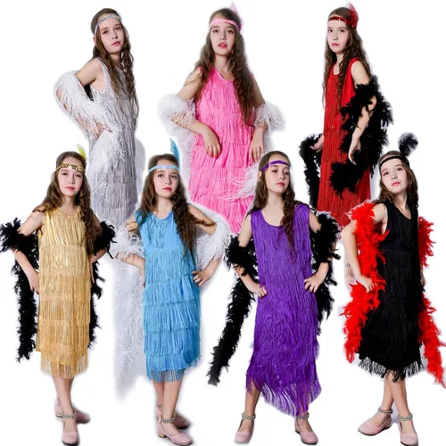 Miniatura 2 de sawakaka Vestido de baile latino con borlas de lentejuelas para niñas, vestido de patinaje artístico, ropa de baile con guantes y pantalones cortos