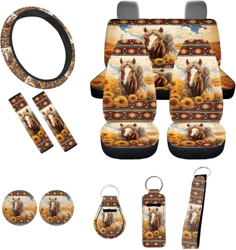 Miniatura 34 de Accesorios estéticos para automóvil, juego completo de fundas de asiento de automóvil con flores bohemias para mujeres, damas, juego de decoración