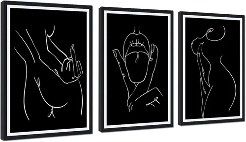 Miniatura 108 de Novatique 3 piezas de arte de pared sexy en blanco y negro para parejas desnudas, decoración de pared abstracta de amor para mujeres y hombres, arte