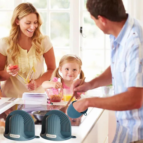 Miniatura 4 de Manoplas de horno de silicona y soportes para ollas para cocina, resistentes al calor, para hornear sartén, lindos guantes antideslizantes e
