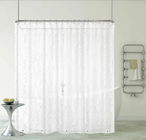 Miniatura 7 de Cortina de Ducha para Bañera con Patas Garra, Forro de Damasco Floral Todo Alrededor Extra Ancha 180x70 Pulgadas, Cortina de Baño Resistente