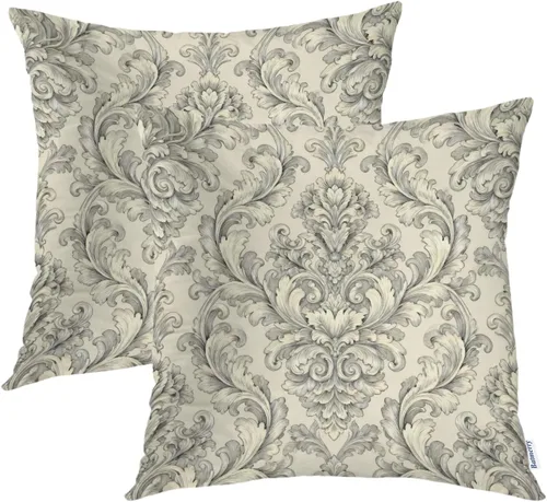 Miniatura 26 de Batmerry Juego de 2 fundas de almohada decorativas con estampado floral gris y blanco de 18 x 18 pulgadas, estilo victoriano con patrón de flores