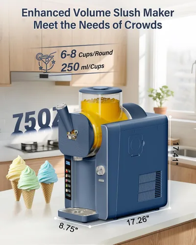 Miniatura 9 de Máquina de granizado y helado 2 en 1 - 6 modos para batidos, batidos, cócteles, margaritas y helados, tanque de doble capa, soporte para cono