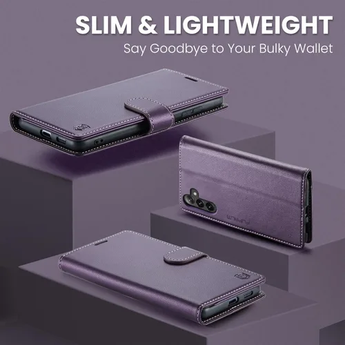 Miniatura 6 de FLIPALM Funda con cartera para Samsung Galaxy S25 FE, soporte para tarjeta de crédito con bloqueo RFID, cubierta protectora a prueba de golpes