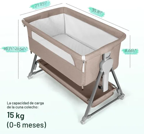 Miniatura 2 de Cowiewie Moisés Junto a la Cama, Moisés para Bebé con 7 Alturas Ajustables, Moisés Junto a la Cama para Bebé con Almacenamiento, Malla Transpirable