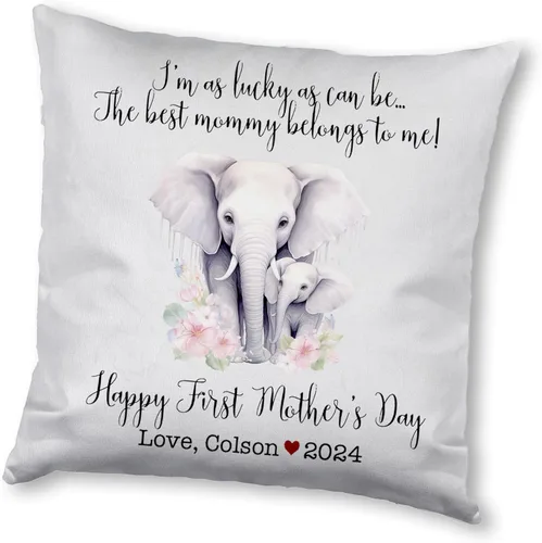 Elefante del Día de la Madre, funda de almohada personalizada para el primer día de la madre, regalo para mamá, decoración del hogar