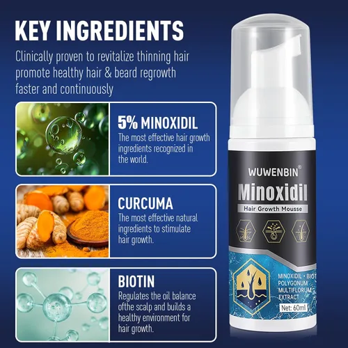 Miniatura 3 de Crecimiento del cabello de minoxidil al 5% con biotina: minoxidil para hombres y mujeres, el crecimiento del cabello apoya la barba y el cabello más