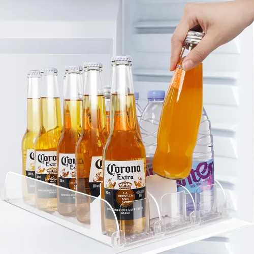 Miniatura 8 de Organizador de latas de soda apilable para refrigerador, dispensador automático de bebidas con empujador, capacidad para 25 a 30 latas, organizador