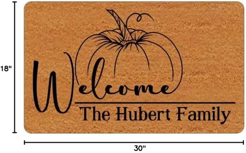 Miniatura 2 de Tapetes para puerta – Nombre de la familia de la temporada de calabazas – Tapete de bienvenida duradero personalizado – Tapete de piso de perfil