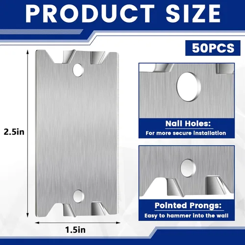 Miniatura 2 de Dunzy 50 placas de uñas para tachuelas de madera, protector de alambre de cable de 1.5 x 2.5 pulgadas con puntas puntiagudas, placas de seguridad