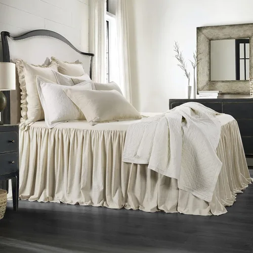 HiEnd Accents Luna - Juego de ropa de cama de lino lavado de 2 piezas con falda con volantes y funda de almohada, tamaño individual de color marrón