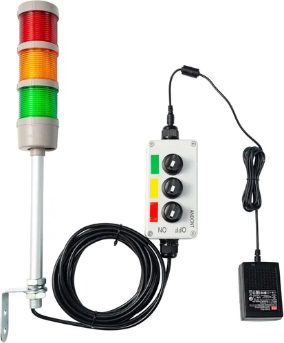 Miniatura 10 de Luz LED de torre Andon de 3 pilas Interruptor de encendido/apagado ABB, adaptador Mean Well de 120 V-24 V, cable de extensión de 16 pies