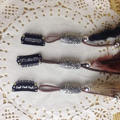 Miniatura 5 de CBLUO 3 pinzas para el pelo de plumas de Halloween, hippie, indio, bohemio, pasadores con borla, bohemios, para mujer, horquillas para el cabello