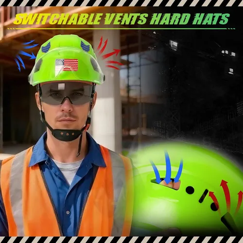 Miniatura 4 de Construction Hard Hats with Clear and Tinted Visor - OSHA Approved ANSI Z89.1 Dual Eye Protection Black Hard Hat with Chin Straps for Men Sombrero