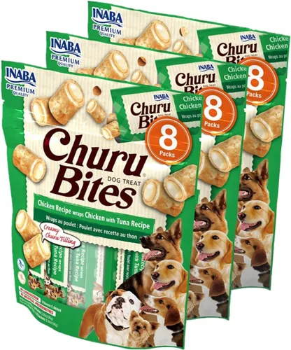 Miniatura 9 de INABA Churu Bites - Golosinas para perros, sin granos, suaves y masticables al horno envueltas en pollo, 0.42 onzas cada tubo, 32 tubos en total
