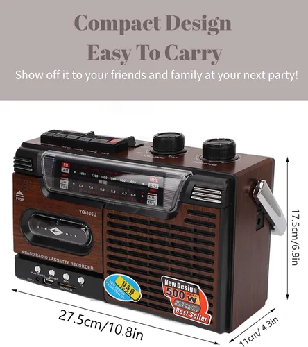 Miniatura 5 de Grabador de reproductor de casete de cinta, estilo clásico de los años 80 portátil Boombox SW1 SW2 AM Radio FM, altavoz estéreo sin ruido estéreo