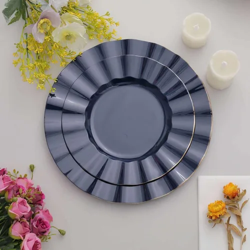 Miniatura 20 de Efavormart - Platos de cena de 11 pulgadas – Juego de 10 platos desechables redondos de plástico negro con borde dorado rizado – Vajilla elegante