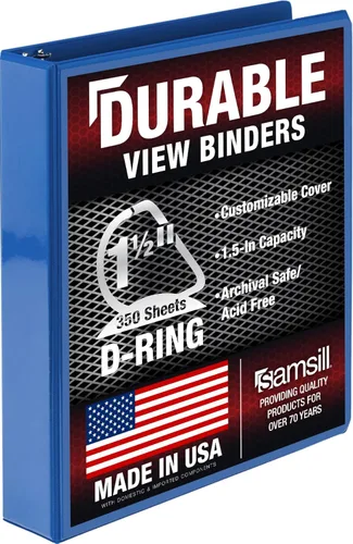 Miniatura 28 de Samsill Carpeta duradera de 1.5 pulgadas, fabricada en los Estados Unidos, carpeta de anillos en D, carpeta transparente personalizable, color rojo